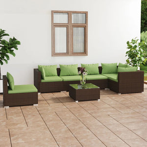 Set Divani da Giardino 7 pz con Cuscini in Polyrattan Marrone cod mxl 39038