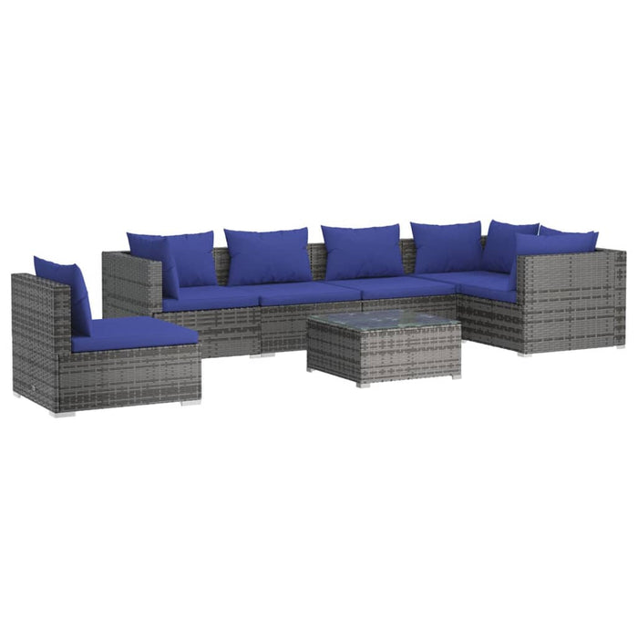 Set Divani da Giardino 7 pz con Cuscini in Polyrattan Grigio cod mxl 39023