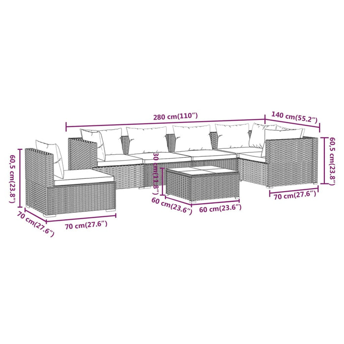 Set Divani da Giardino 7 pz con Cuscini in Polyrattan Grigio cod mxl 39023