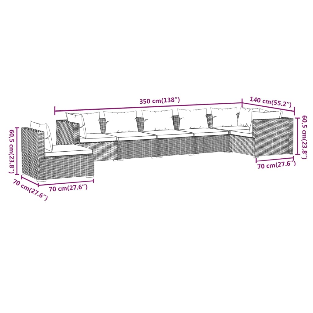 Set Divani da Giardino 7 pz con Cuscini in Polyrattan Marrone 3102338