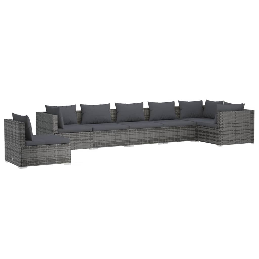 Set Divani da Giardino 7 pz con Cuscini in Polyrattan Grigio 3102341