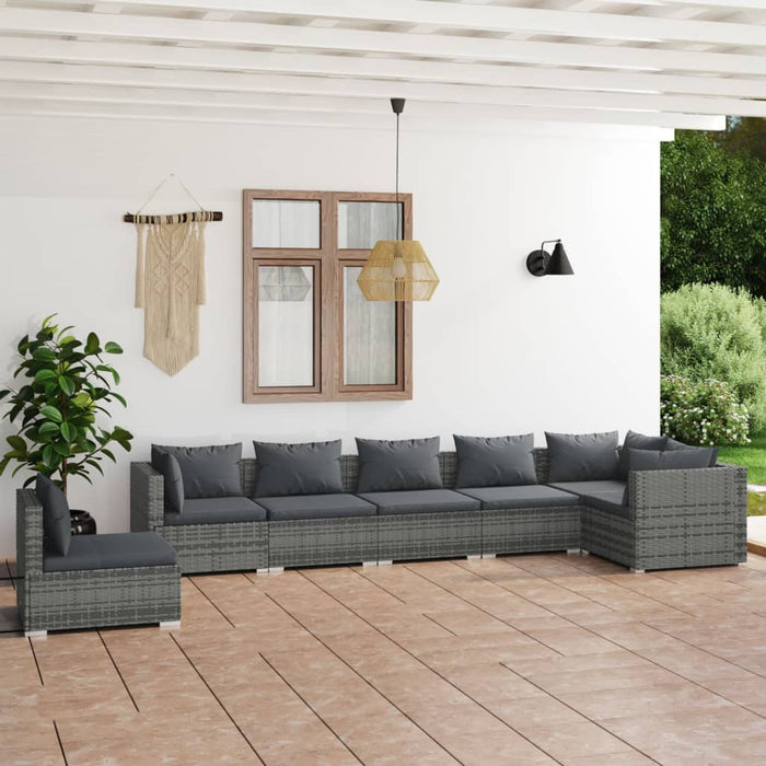 Set Divani da Giardino 7 pz con Cuscini in Polyrattan Grigio 3102341