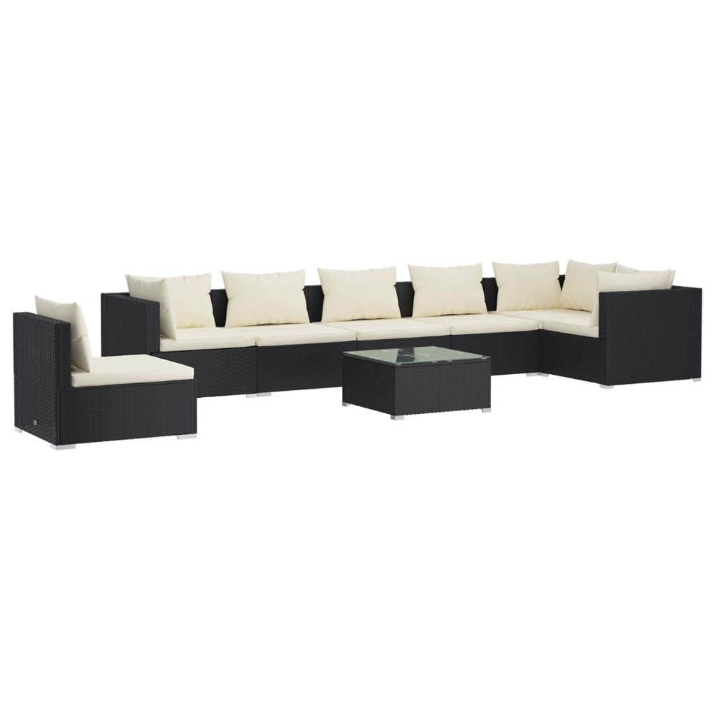 Set Divani da Giardino 8 pz con Cuscini in Polyrattan Nero 3102343