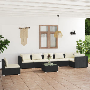 Set Divani da Giardino 8 pz con Cuscini in Polyrattan Nero 3102343