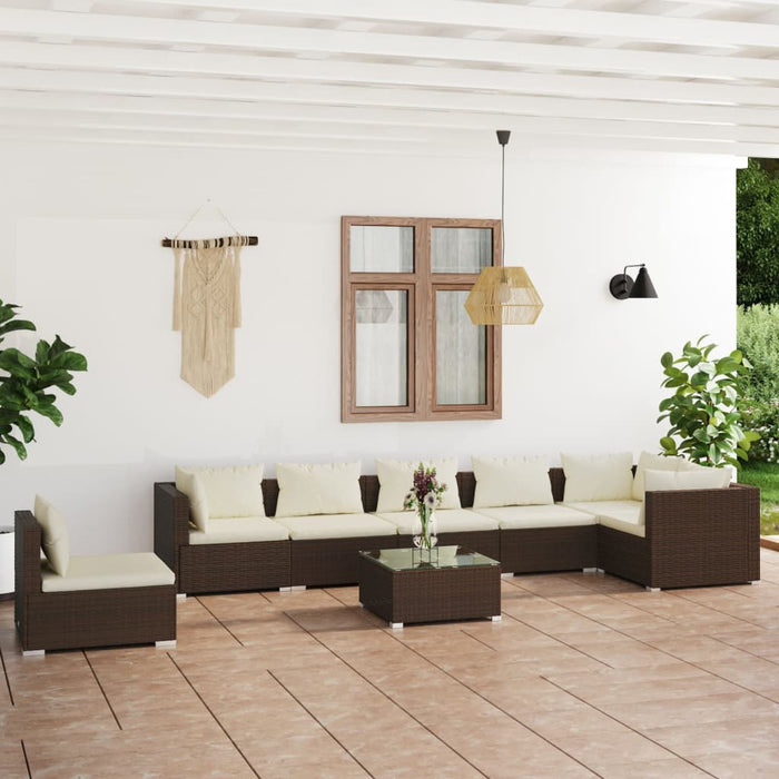 Set Divani da Giardino 8 pz con Cuscini in Polyrattan Marrone cod mxl 42456