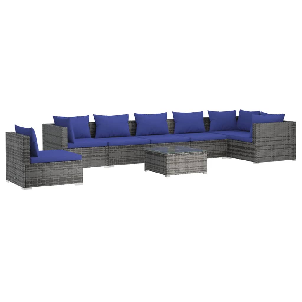 Set Divani da Giardino 8 pz con Cuscini in Polyrattan Grigio 3102350