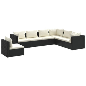 Set Divani da Giardino 7 pz con Cuscini in Polyrattan Nero 3102351