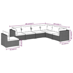 Set Divani da Giardino 7 pz con Cuscini in Polyrattan Nero 3102351