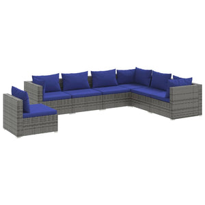 Set Divani da Giardino 7 pz con Cuscini in Polyrattan Grigio cod mxl 44693