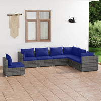 Set Divani da Giardino 7 pz con Cuscini in Polyrattan Grigio cod mxl 44693