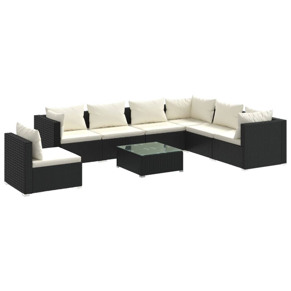 Set Divani da Giardino 8 pz con Cuscini in Polyrattan Nero 3102359