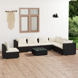 Set Divani da Giardino 8 pz con Cuscini in Polyrattan Nero 3102359