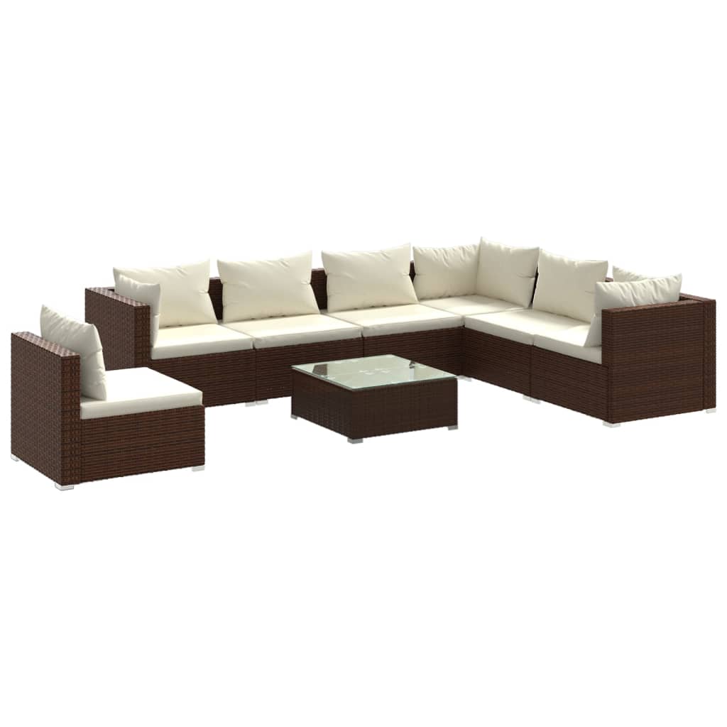 Set Divani da Giardino 8 pz con Cuscini in Polyrattan Marrone cod mxl 42511