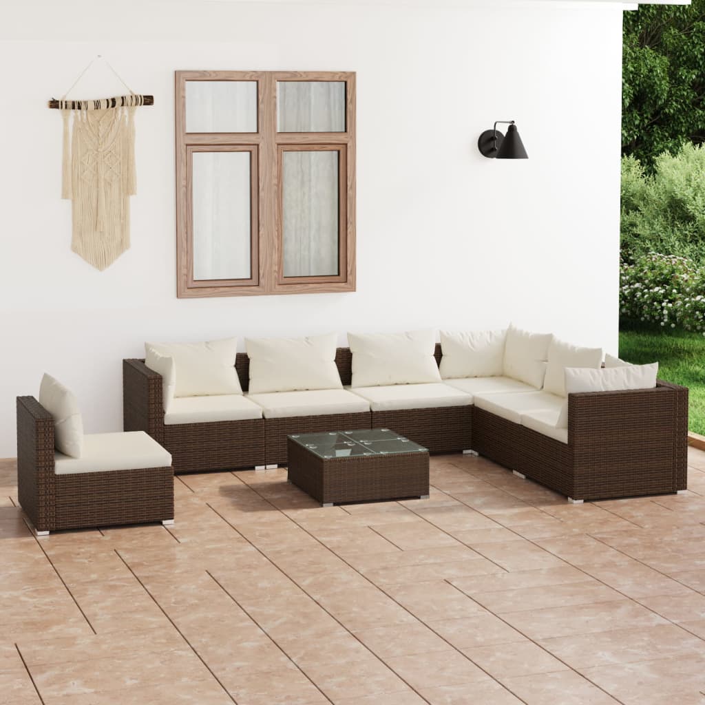 Set Divani da Giardino 8 pz con Cuscini in Polyrattan Marrone cod mxl 42511