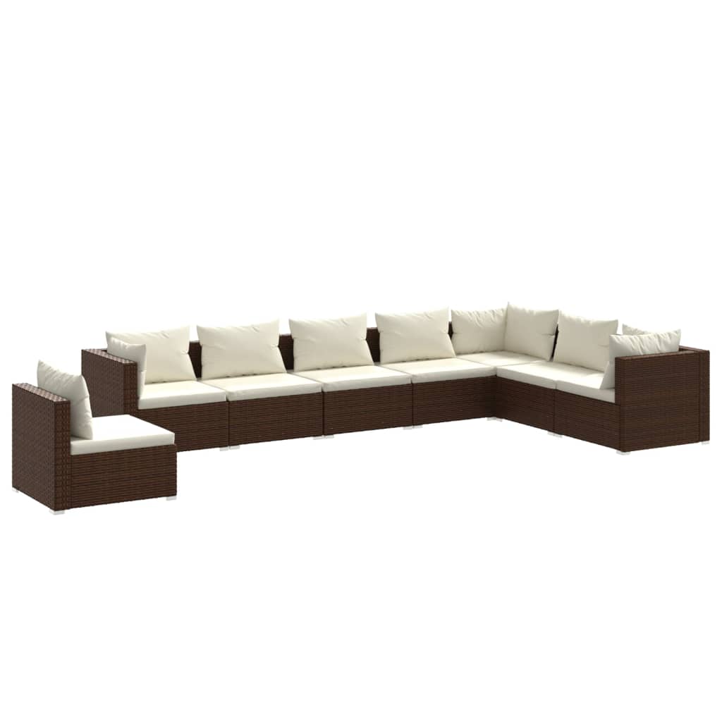 Set Divani da Giardino 8 pz con Cuscini in Polyrattan Marrone cod mxl 42476