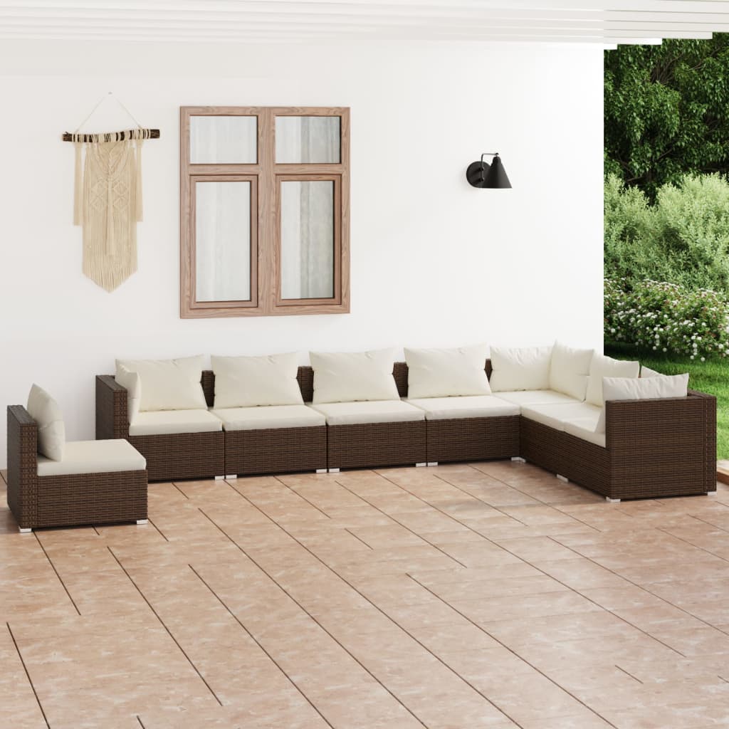 Set Divani da Giardino 8 pz con Cuscini in Polyrattan Marrone cod mxl 42476