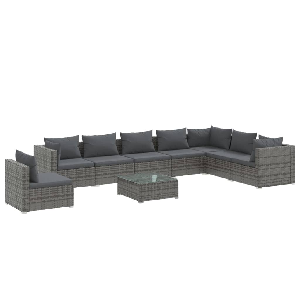 Set Divani da Giardino 9 pz con Cuscini in Polyrattan Grigio cod mxl 52027