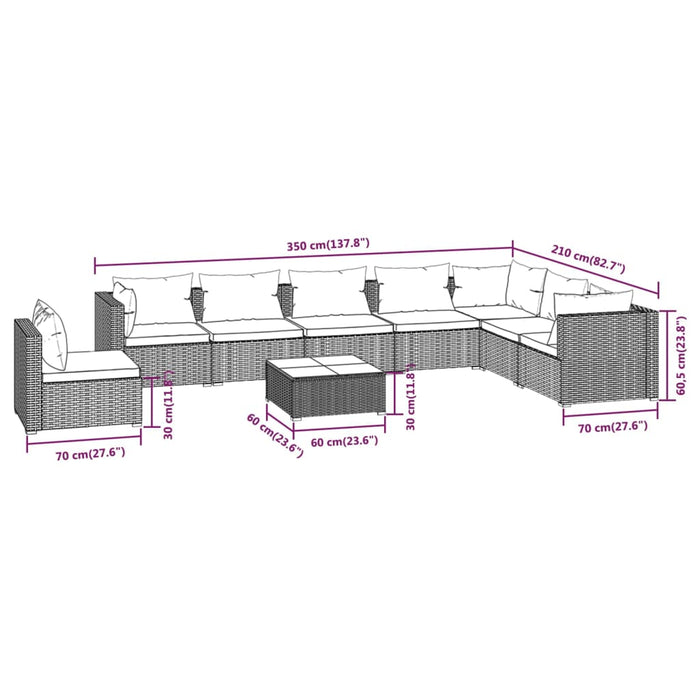 Set Divani da Giardino 9 pz con Cuscini in Polyrattan Grigio cod mxl 52027