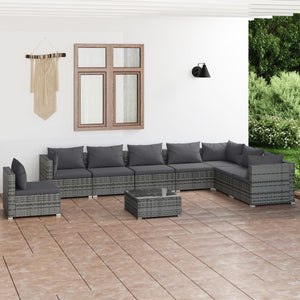 Set Divani da Giardino 9 pz con Cuscini in Polyrattan Grigio cod mxl 52027