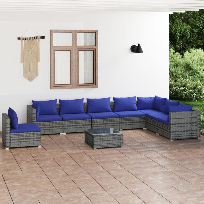 Set Divani da Giardino 9 pz con Cuscini in Polyrattan Grigio cod mxl 39044