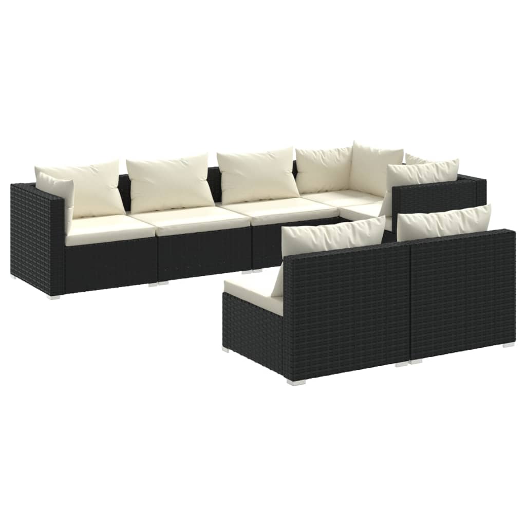 Set Divani da Giardino 7 pz con Cuscini in Polyrattan Nero cod mxl 57053