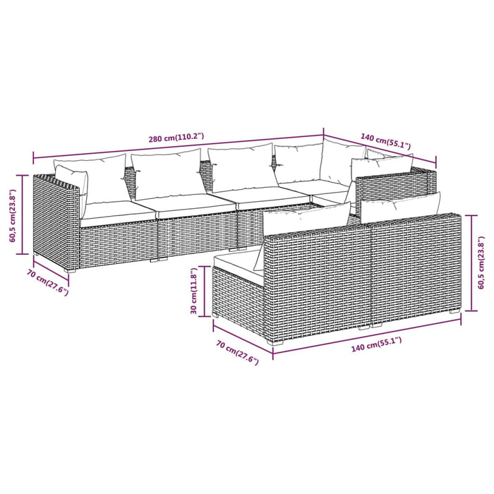 Set Divani da Giardino 7 pz con Cuscini in Polyrattan Nero cod mxl 57053