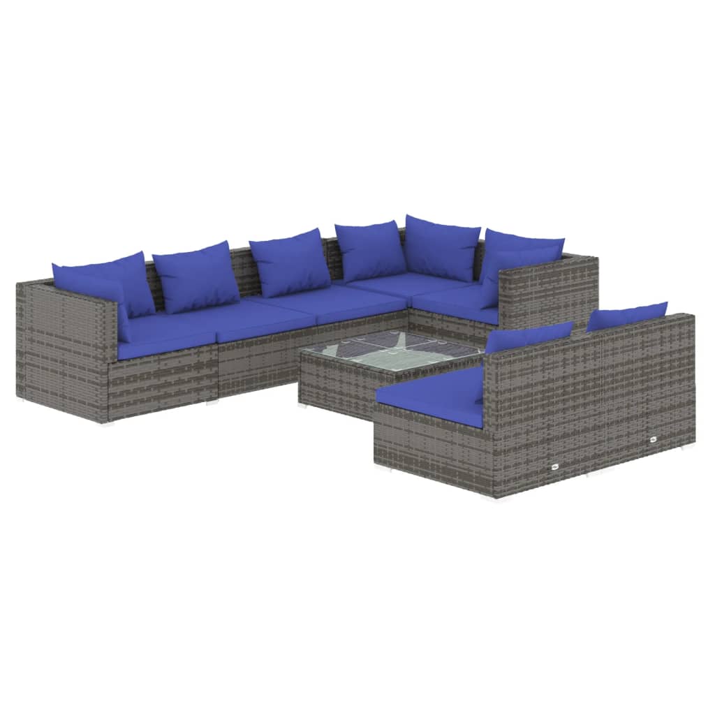 Set Divani da Giardino 8 pz con Cuscini in Polyrattan Grigio cod mxl 44890