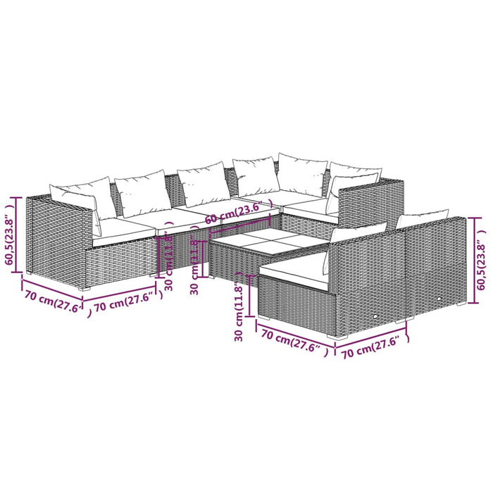 Set Divani da Giardino 8 pz con Cuscini in Polyrattan Grigio cod mxl 44890