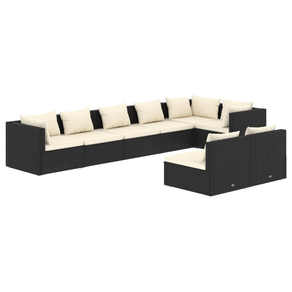 Set Divani da Giardino 8 pz con Cuscini in Polyrattan Nero cod mxl 57036