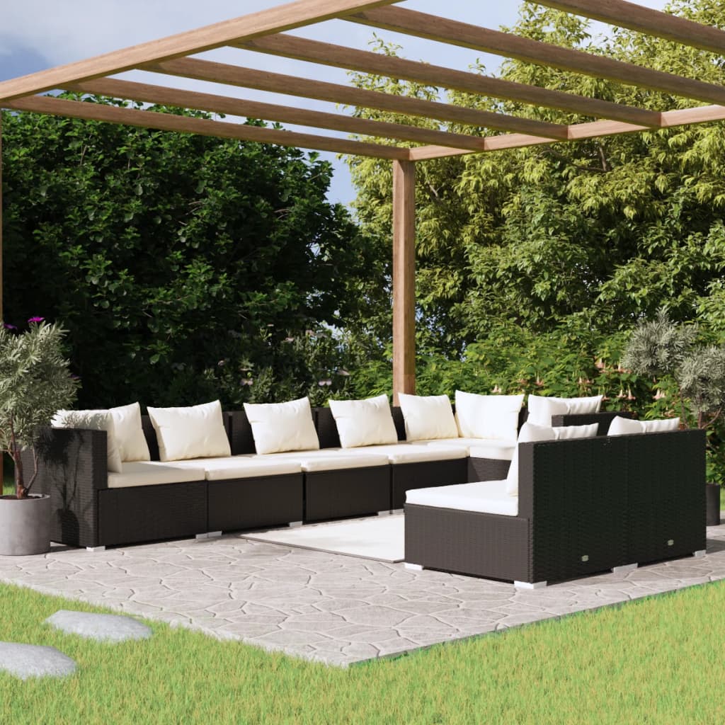 Set Divani da Giardino 8 pz con Cuscini in Polyrattan Nero cod mxl 57036