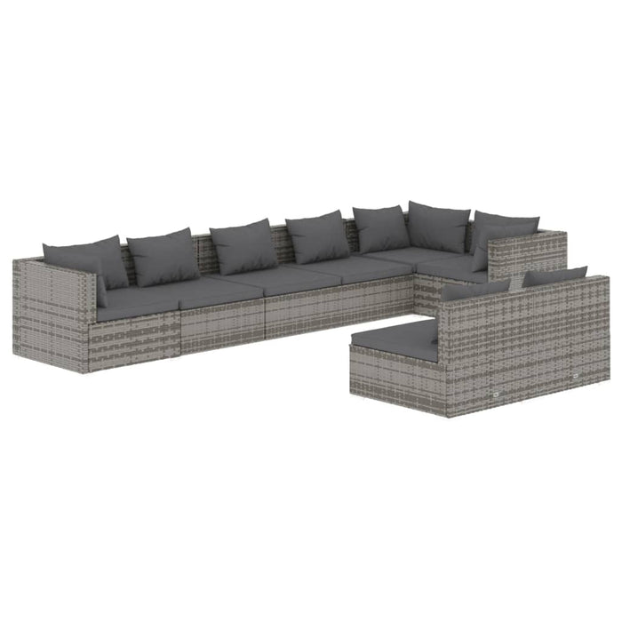 Set Divani da Giardino 8 pz con Cuscini in Polyrattan Grigio 3102405