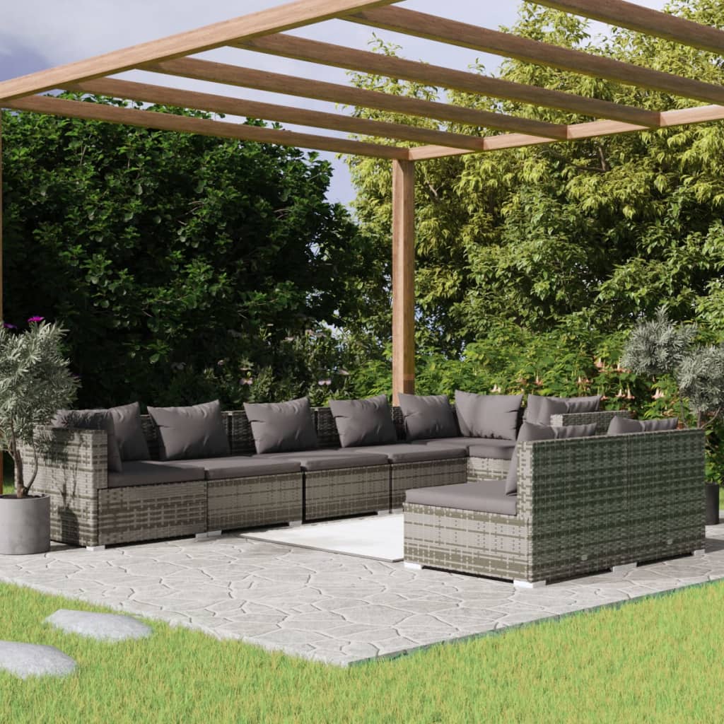 Set Divani da Giardino 8 pz con Cuscini in Polyrattan Grigio 3102405