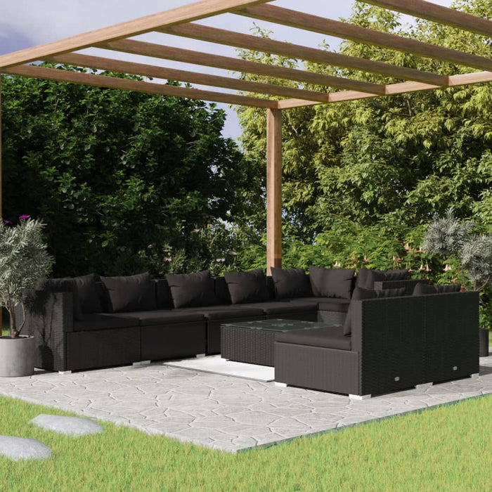 Set Salotto da Giardino 9 pz con Cuscini in Polyrattan Nero 3102408