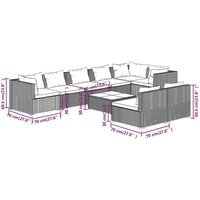 Set Divani da Giardino 9 pz con Cuscini in Polyrattan Marrone 3102412