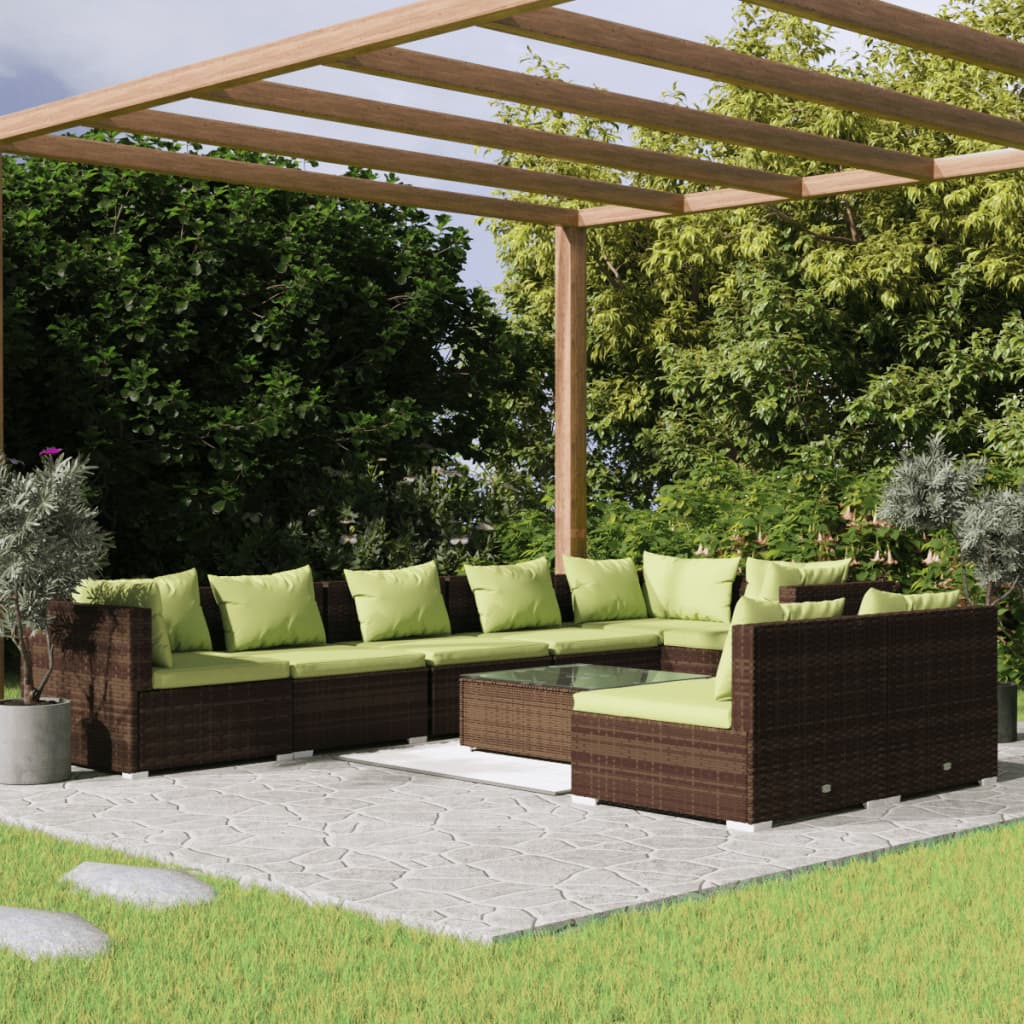 Set Divani da Giardino 9 pz con Cuscini in Polyrattan Marrone 3102412