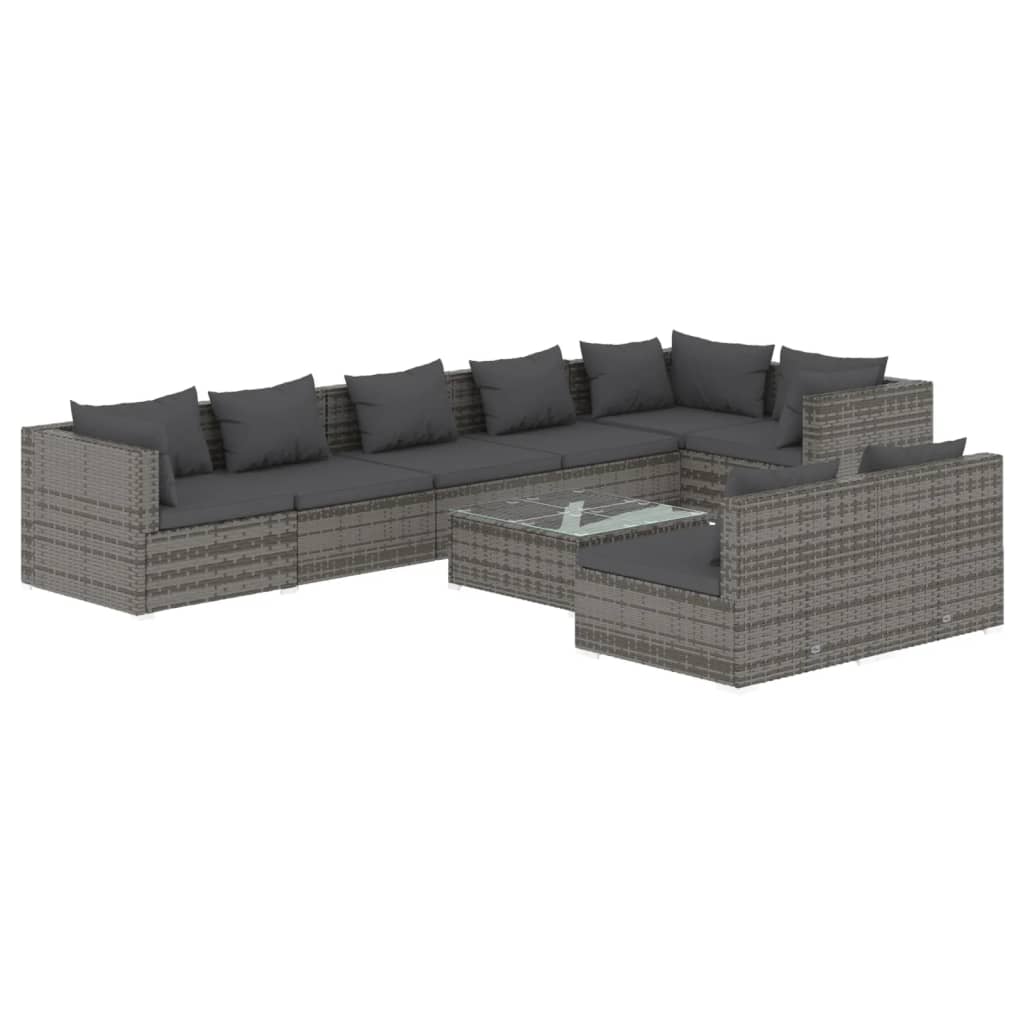 Set Divani da Giardino 9 pz con Cuscini in Polyrattan Grigio 3102413