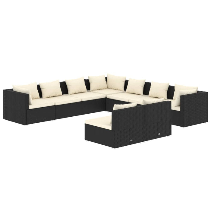 Set Divani da Giardino 9 pz con Cuscini in Polyrattan Nero cod mxl 34794