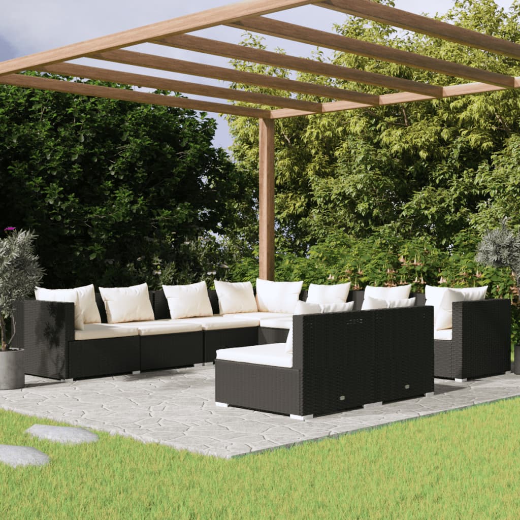 Set Divani da Giardino 9 pz con Cuscini in Polyrattan Nero cod mxl 34794