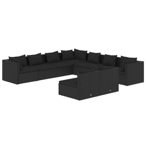 Set Divani da Giardino 9 pz con Cuscini in Polyrattan Nero cod mxl 40470