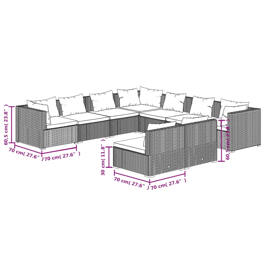 Set Divani da Giardino 9 pz con Cuscini in Polyrattan Nero cod mxl 40470