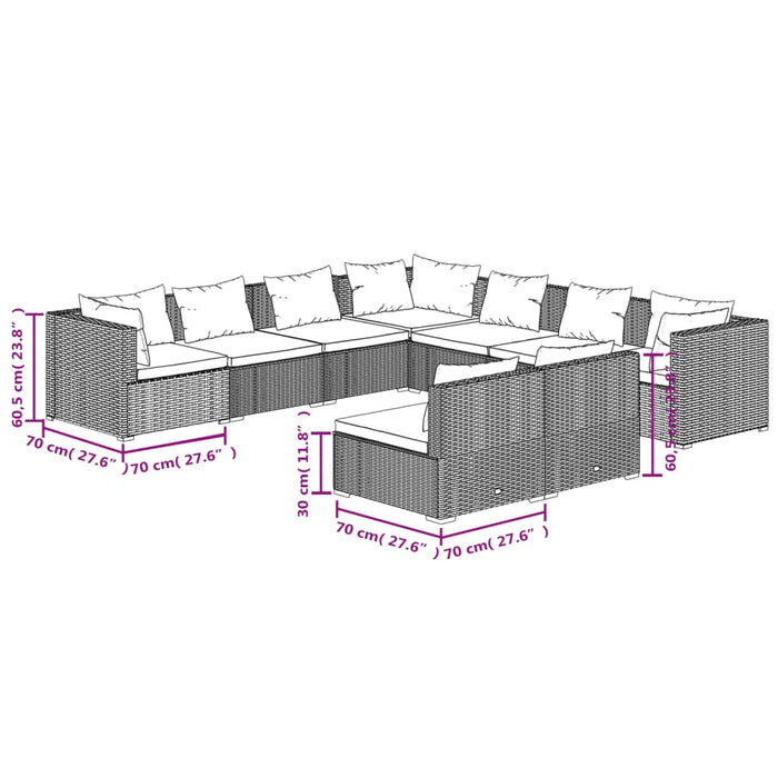 Set Divani da Giardino 9 pz con Cuscini in Polyrattan Nero cod mxl 40470