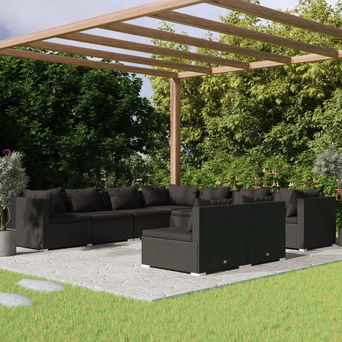 Set Divani da Giardino 9 pz con Cuscini in Polyrattan Nero cod mxl 40470