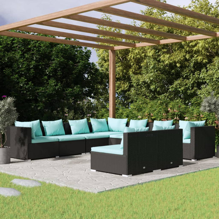 Set Salotto da Giardino con Cuscini 9pz Nero in Polyrattan 3102417