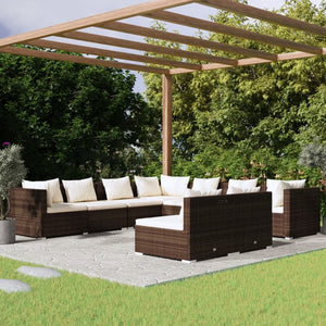 Set Divani da Giardino 9 pz con Cuscini in Polyrattan Marrone 3102418