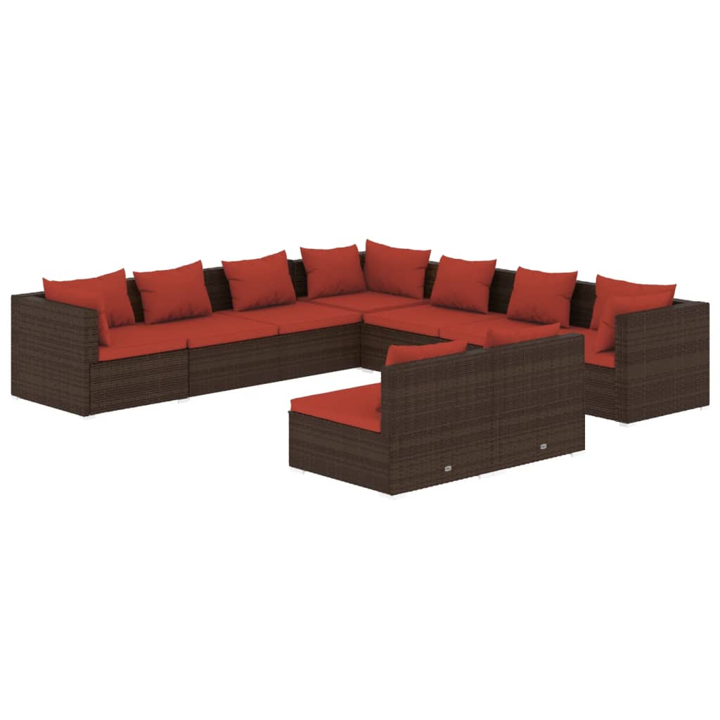 Set Divani da Giardino 9 pz con Cuscini in Polyrattan Marrone cod mxl 39058