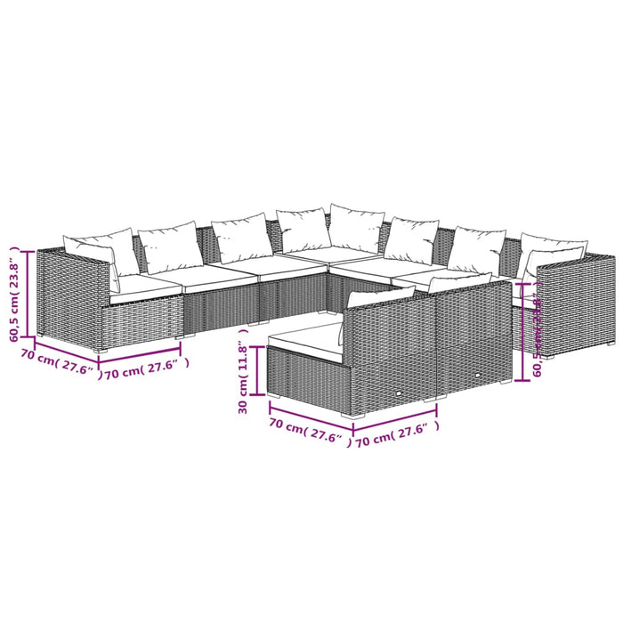 Set Divani da Giardino 9 pz con Cuscini in Polyrattan Marrone cod mxl 39058