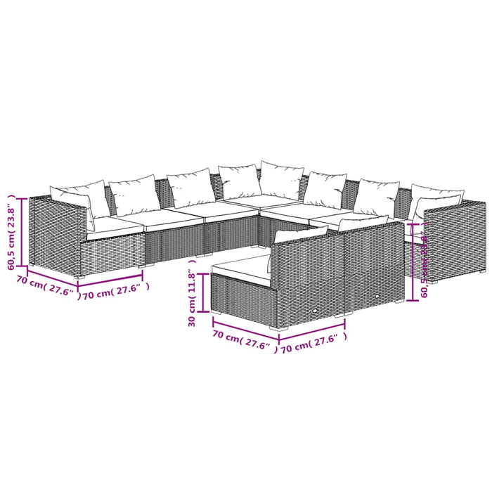 Set Divani da Giardino 9 pz con Cuscini in Polyrattan Marrone 3102420