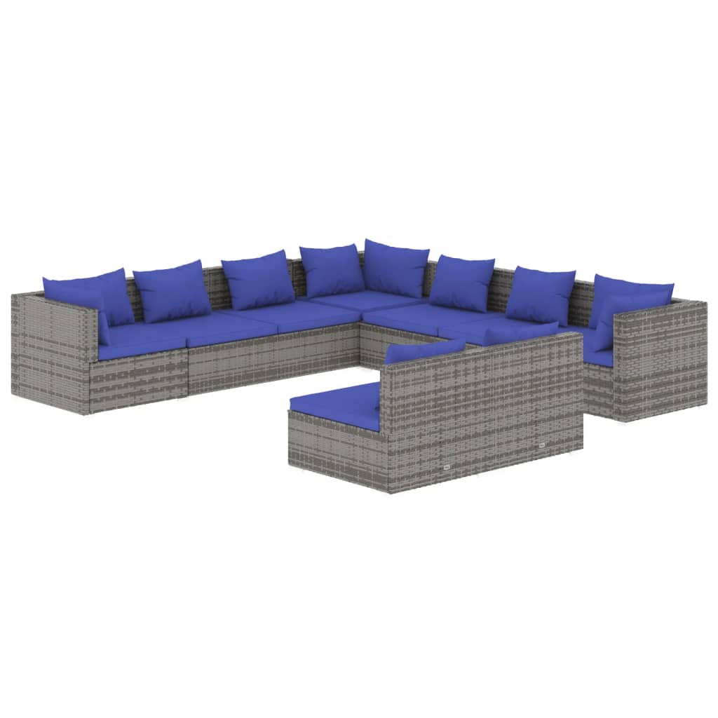 Set Divani da Giardino 9 pz con Cuscini in Polyrattan Grigio cod mxl 39046