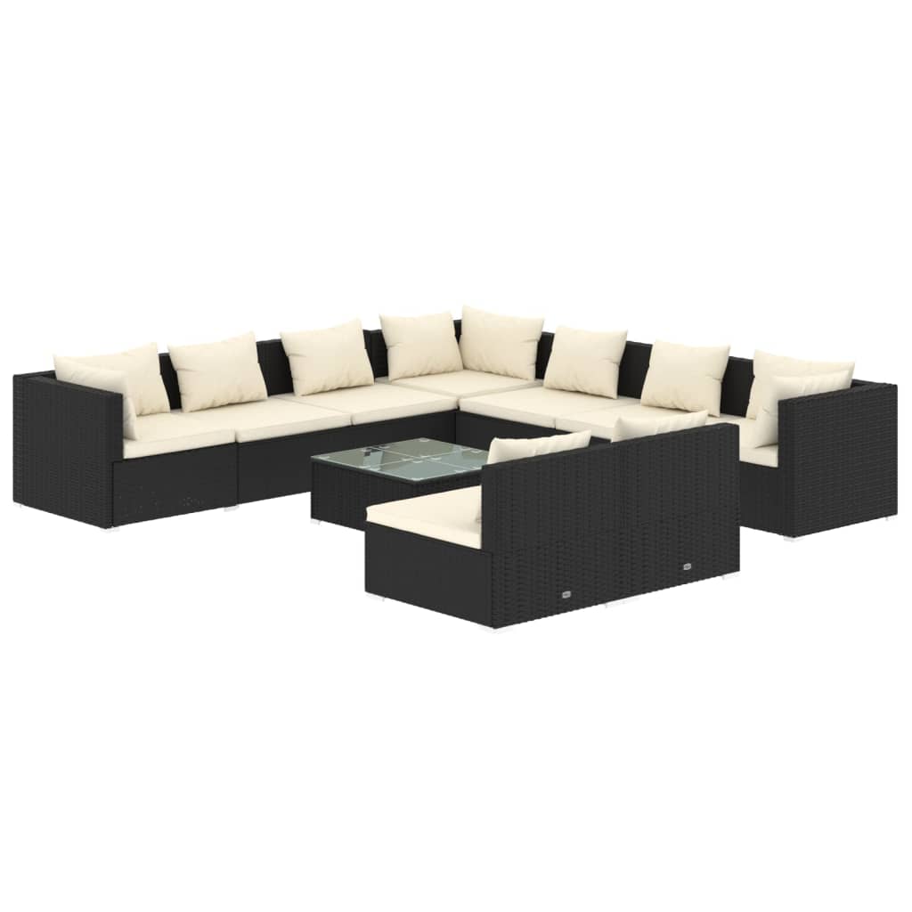 Set Salotto da Giardino 10 pz con Cuscini in Polyrattan Nero cod mxl 32618