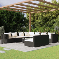 Set Salotto da Giardino 10 pz con Cuscini in Polyrattan Nero cod mxl 32618